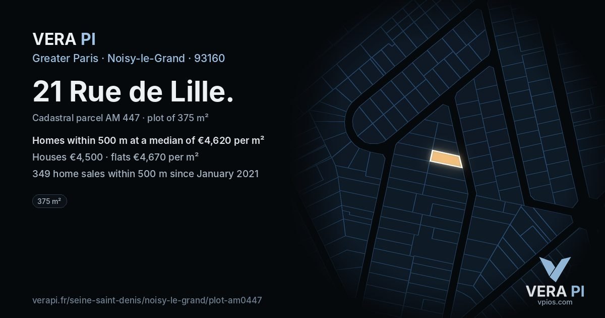 21 Rue de Lille, Noisy-le-Grand at night – the plot lit, the parcels around coloured by the prices near them
