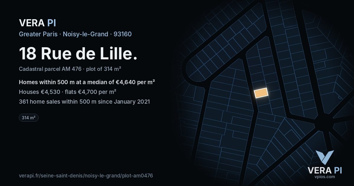 18 Rue de Lille, Noisy-le-Grand at night – the plot lit, the parcels around coloured by the prices near them
