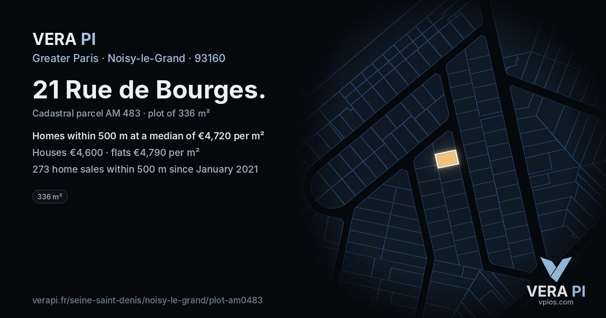 21 Rue de Bourges, Noisy-le-Grand at night – the plot lit, the parcels around coloured by the prices near them