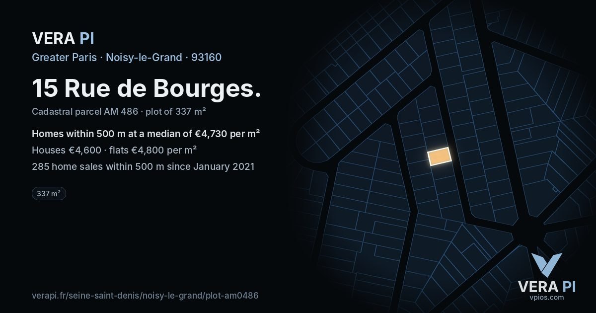 15 Rue de Bourges, Noisy-le-Grand at night – the plot lit, the parcels around coloured by the prices near them