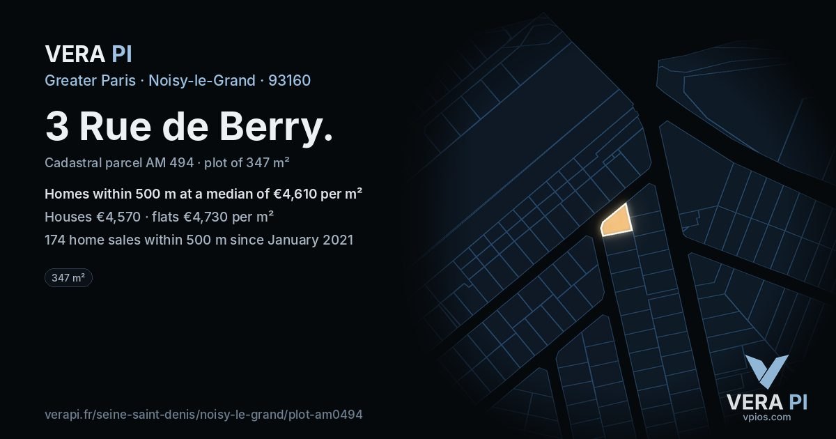 3 Rue de Berry, Noisy-le-Grand at night – the plot lit, the parcels around coloured by the prices near them