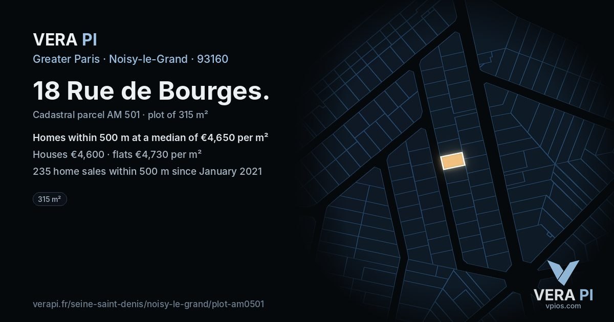 18 Rue de Bourges, Noisy-le-Grand at night – the plot lit, the parcels around coloured by the prices near them