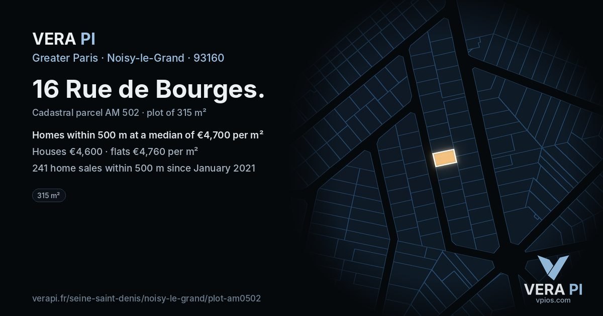 16 Rue de Bourges, Noisy-le-Grand at night – the plot lit, the parcels around coloured by the prices near them