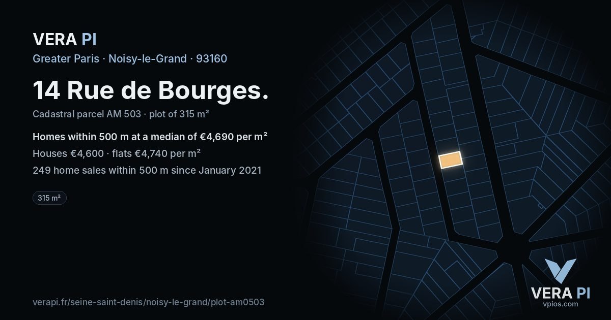 14 Rue de Bourges, Noisy-le-Grand at night – the plot lit, the parcels around coloured by the prices near them