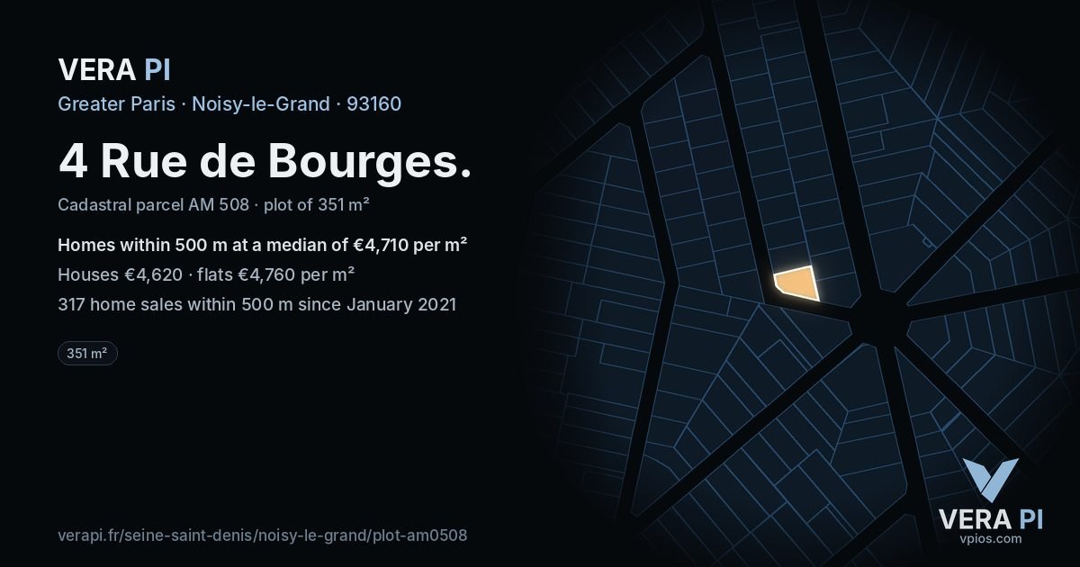 4 Rue de Bourges, Noisy-le-Grand at night – the plot lit, the parcels around coloured by the prices near them