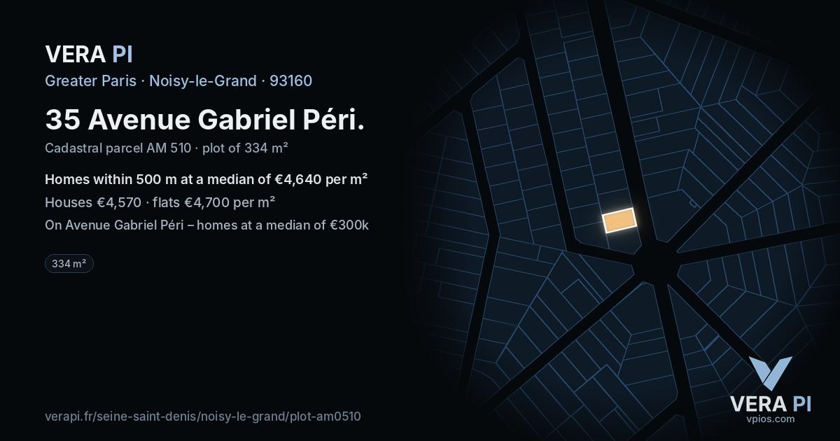 35 Avenue Gabriel Péri, Noisy-le-Grand at night – the plot lit, the parcels around coloured by the prices near them