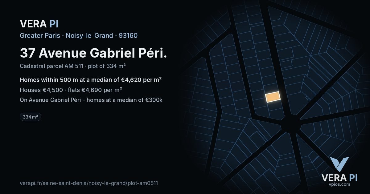 37 Avenue Gabriel Péri, Noisy-le-Grand at night – the plot lit, the parcels around coloured by the prices near them