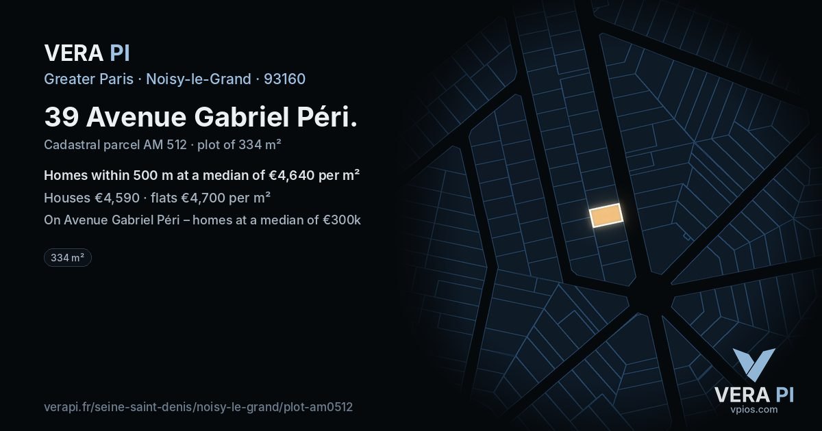 39 Avenue Gabriel Péri, Noisy-le-Grand at night – the plot lit, the parcels around coloured by the prices near them
