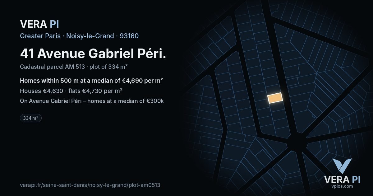 41 Avenue Gabriel Péri, Noisy-le-Grand at night – the plot lit, the parcels around coloured by the prices near them