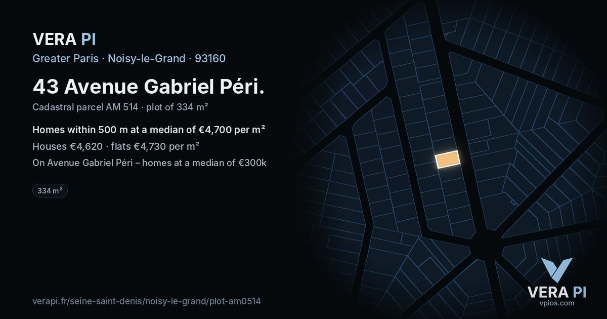 43 Avenue Gabriel Péri, Noisy-le-Grand at night – the plot lit, the parcels around coloured by the prices near them