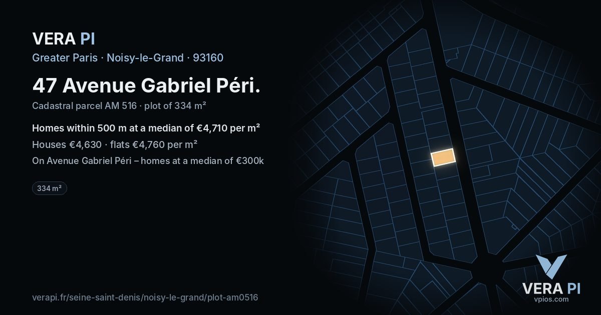 47 Avenue Gabriel Péri, Noisy-le-Grand at night – the plot lit, the parcels around coloured by the prices near them