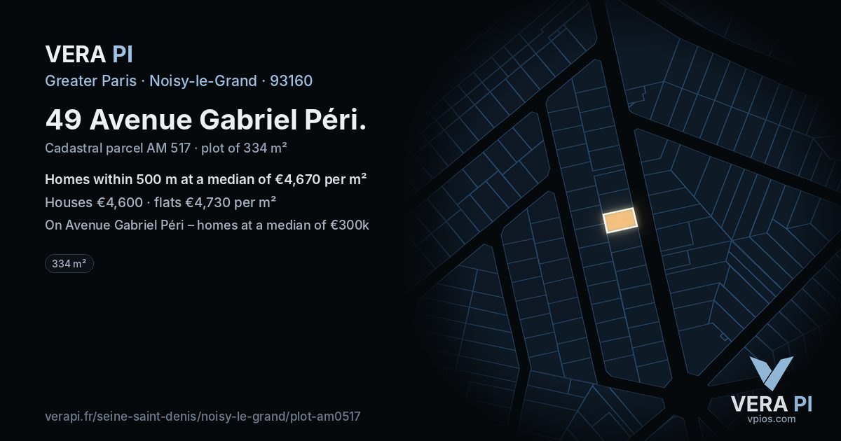 49 Avenue Gabriel Péri, Noisy-le-Grand at night – the plot lit, the parcels around coloured by the prices near them