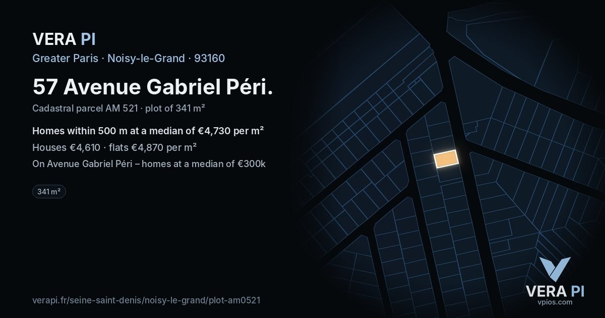 57 Avenue Gabriel Péri, Noisy-le-Grand at night – the plot lit, the parcels around coloured by the prices near them