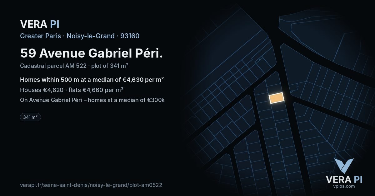 59 Avenue Gabriel Péri, Noisy-le-Grand at night – the plot lit, the parcels around coloured by the prices near them