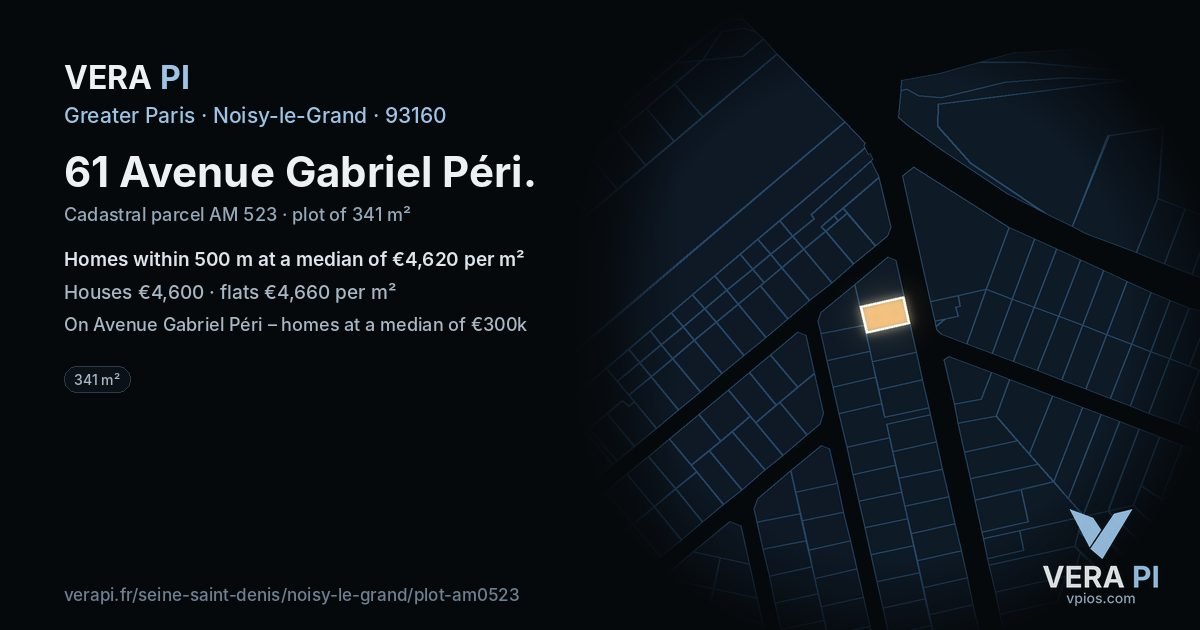 61 Avenue Gabriel Péri, Noisy-le-Grand at night – the plot lit, the parcels around coloured by the prices near them