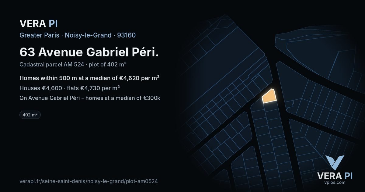 63 Avenue Gabriel Péri, Noisy-le-Grand at night – the plot lit, the parcels around coloured by the prices near them