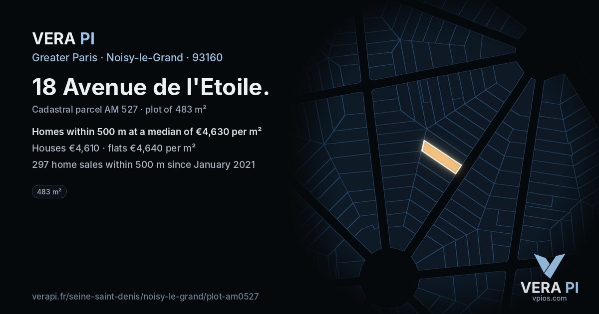 18 Avenue de l'Etoile, Noisy-le-Grand at night – the plot lit, the parcels around coloured by the prices near them