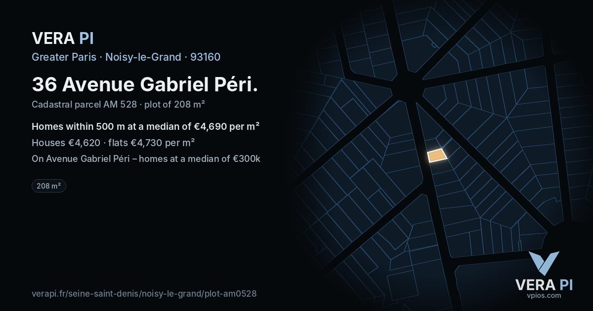 36 Avenue Gabriel Péri, Noisy-le-Grand at night – the plot lit, the parcels around coloured by the prices near them