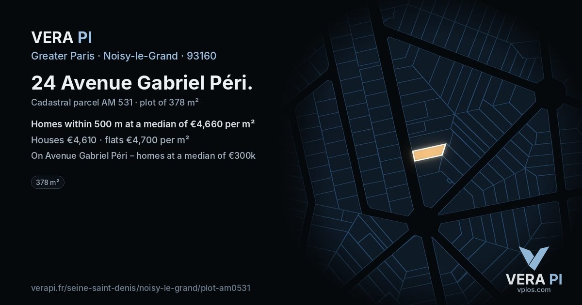 24 Avenue Gabriel Péri, Noisy-le-Grand at night – the plot lit, the parcels around coloured by the prices near them