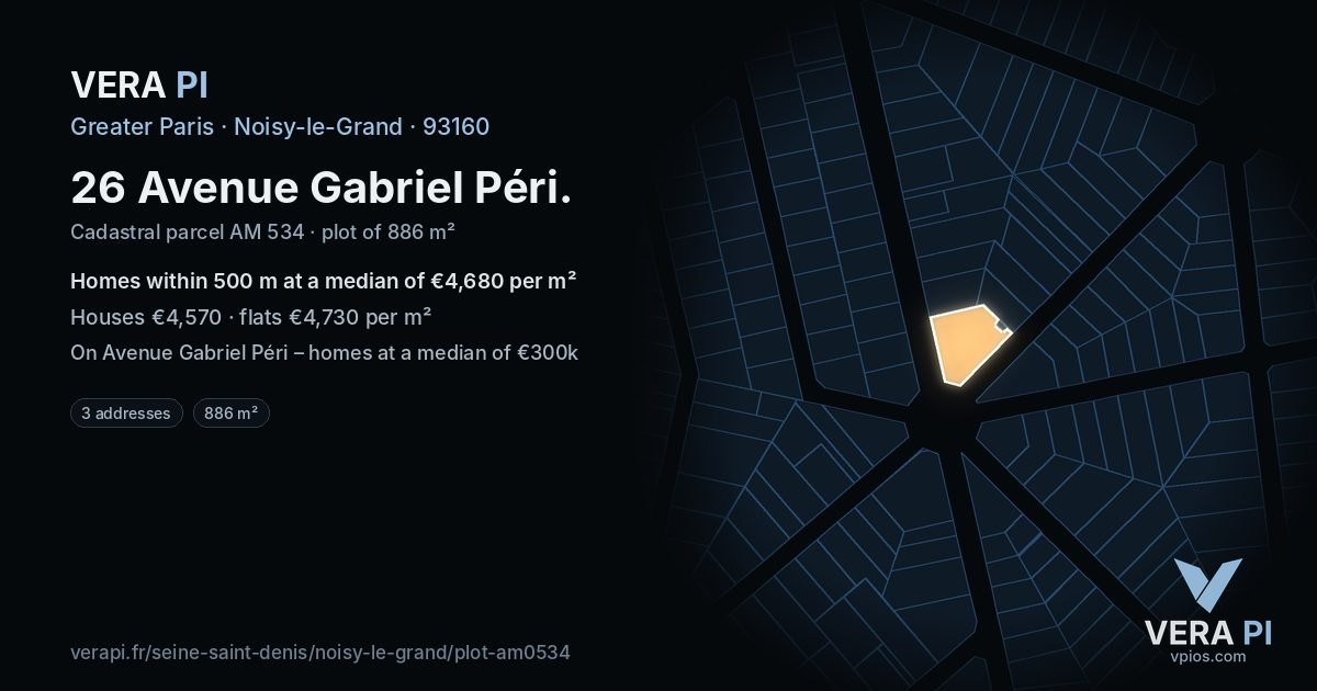 26 Avenue Gabriel Péri, Noisy-le-Grand at night – the plot lit, the parcels around coloured by the prices near them