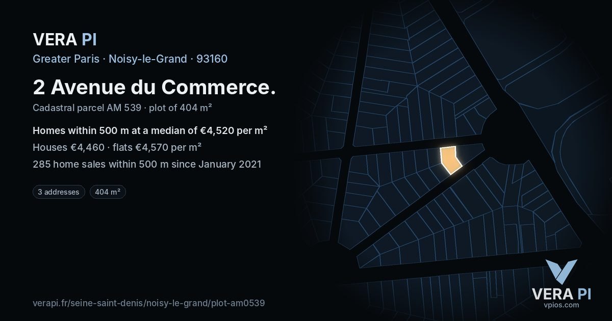 2 Avenue du Commerce, Noisy-le-Grand at night – the plot lit, the parcels around coloured by the prices near them