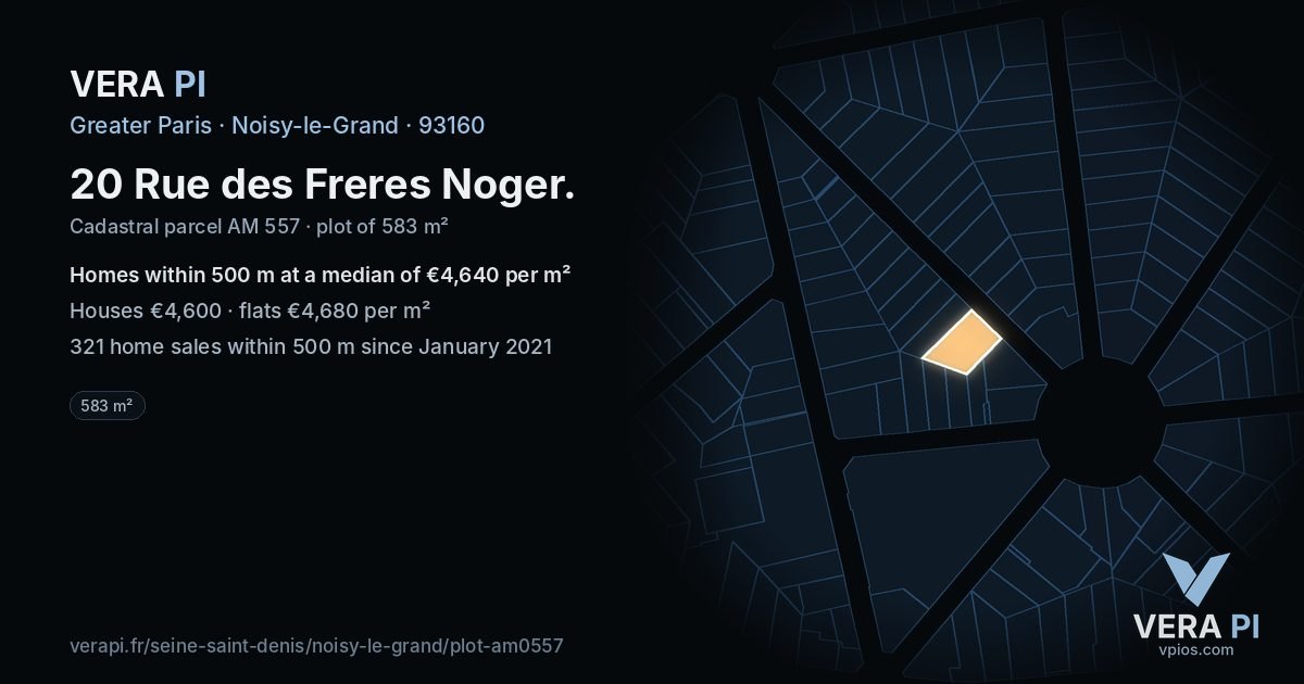 20 Rue des Freres Noger, Noisy-le-Grand at night – the plot lit, the parcels around coloured by the prices near them