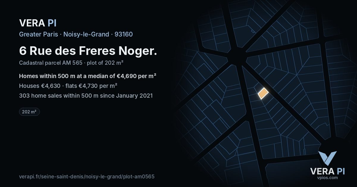 6 Rue des Freres Noger, Noisy-le-Grand at night – the plot lit, the parcels around coloured by the prices near them