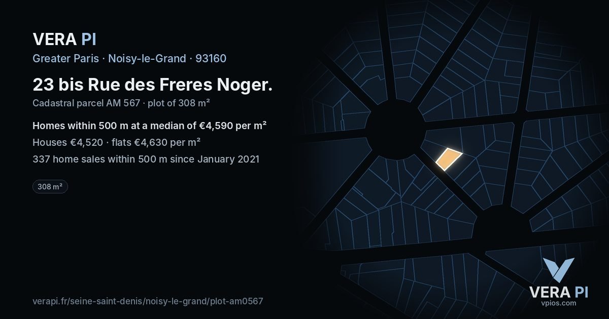 23 bis Rue des Freres Noger, Noisy-le-Grand at night – the plot lit, the parcels around coloured by the prices near them