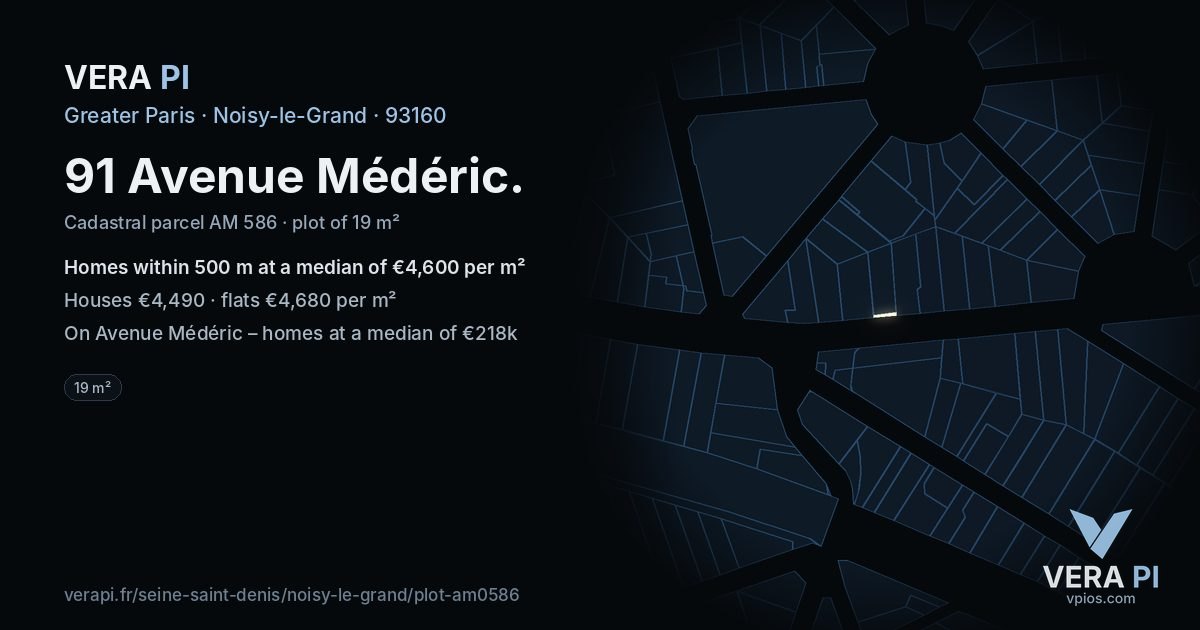 91 Avenue Médéric, Noisy-le-Grand at night – the plot lit, the parcels around coloured by the prices near them