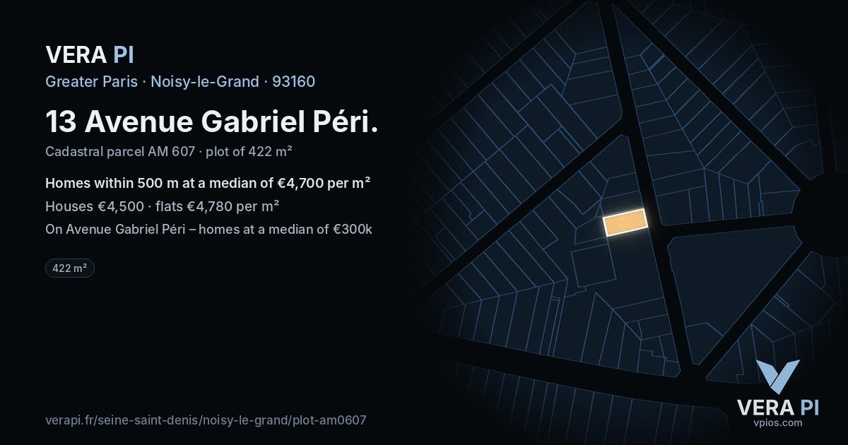 13 Avenue Gabriel Péri, Noisy-le-Grand at night – the plot lit, the parcels around coloured by the prices near them