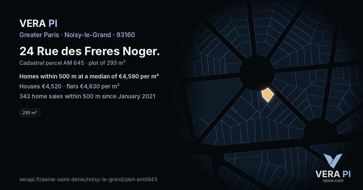 24 Rue des Freres Noger, Noisy-le-Grand at night – the plot lit, the parcels around coloured by the prices near them