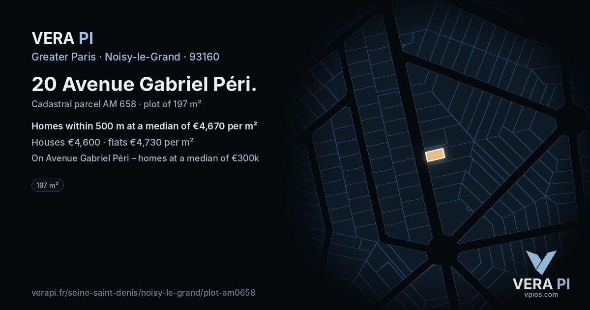 20 Avenue Gabriel Péri, Noisy-le-Grand at night – the plot lit, the parcels around coloured by the prices near them