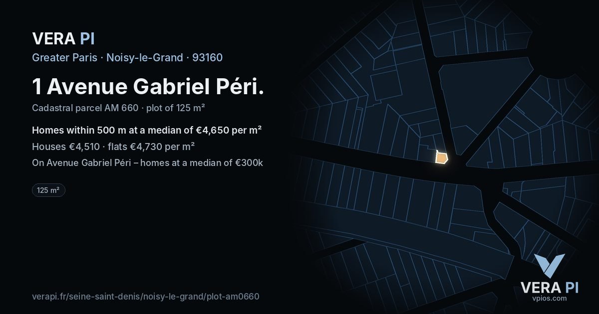 1 Avenue Gabriel Péri, Noisy-le-Grand at night – the plot lit, the parcels around coloured by the prices near them