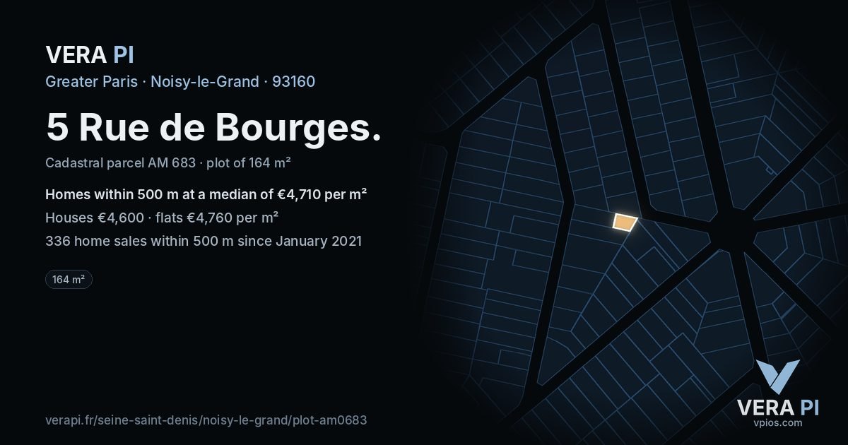 5 Rue de Bourges, Noisy-le-Grand at night – the plot lit, the parcels around coloured by the prices near them