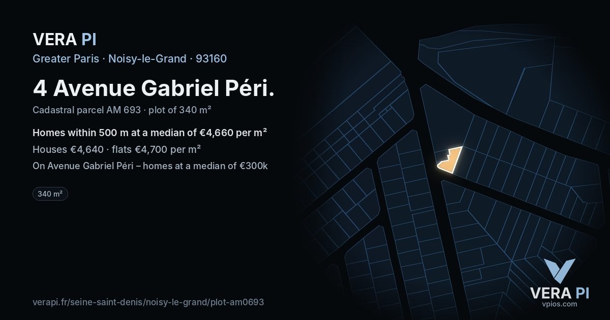 4 Avenue Gabriel Péri, Noisy-le-Grand at night – the plot lit, the parcels around coloured by the prices near them