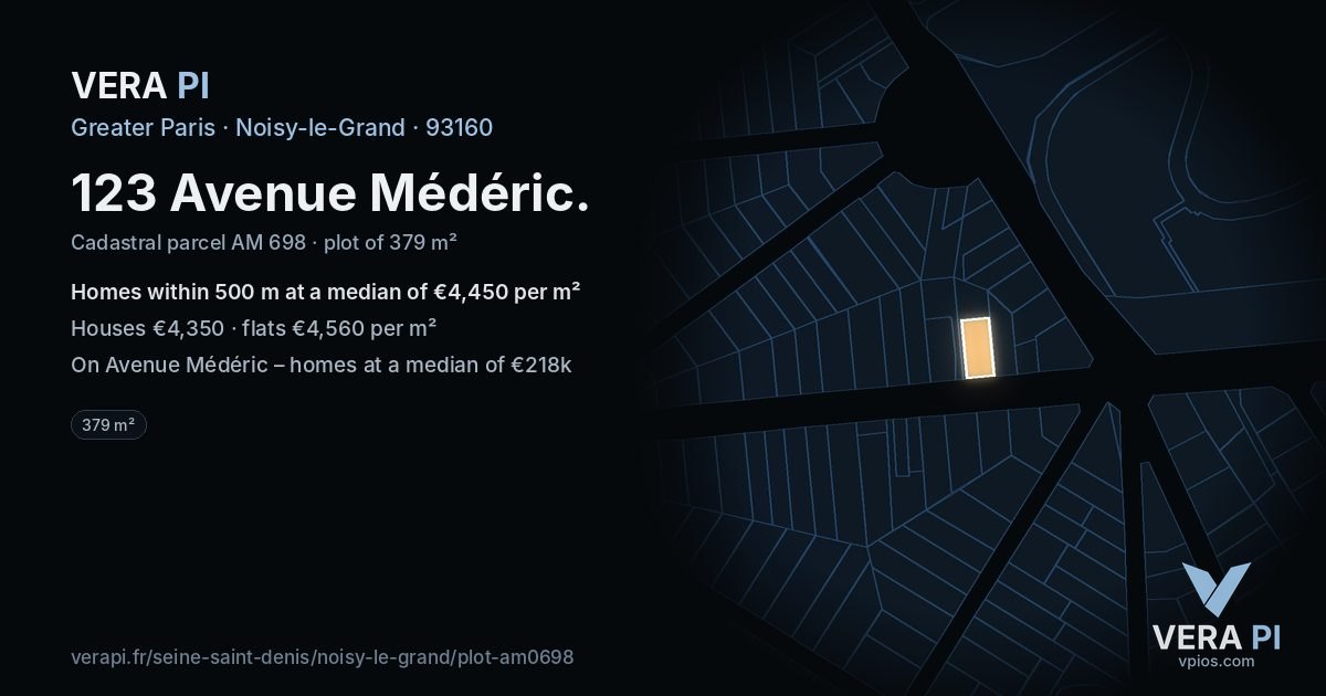 123 Avenue Médéric, Noisy-le-Grand at night – the plot lit, the parcels around coloured by the prices near them