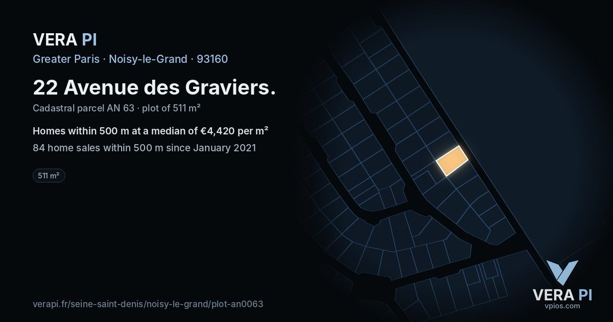 22 Avenue des Graviers, Noisy-le-Grand at night – the plot lit, the parcels around coloured by the prices near them