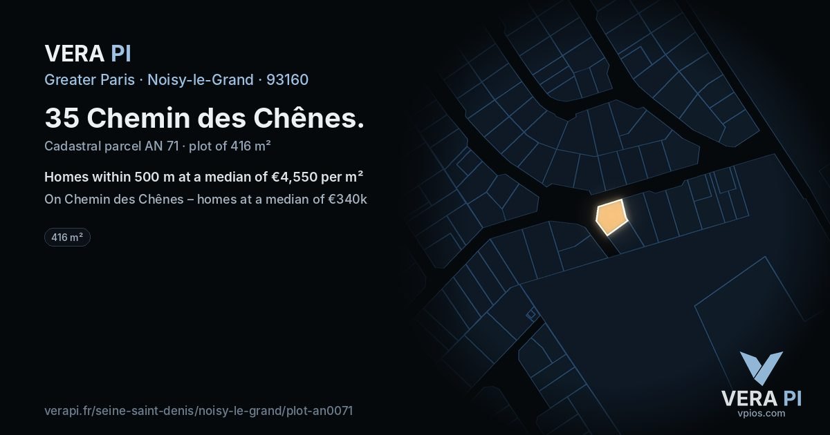 35 Chemin des Chênes, Noisy-le-Grand at night – the plot lit, the parcels around coloured by the prices near them