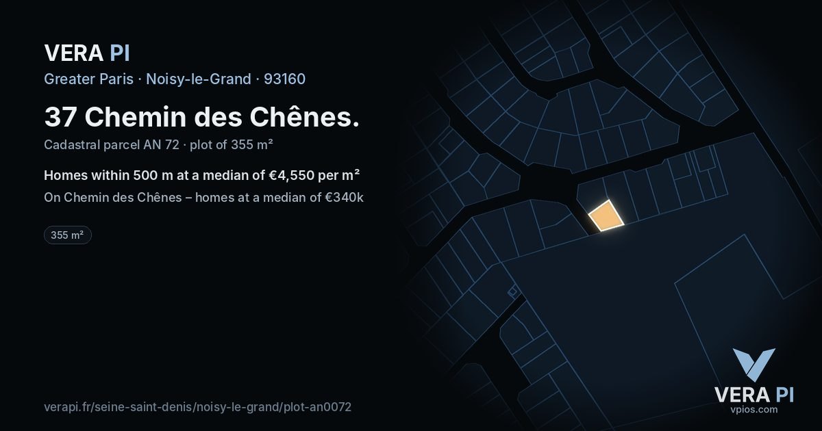 37 Chemin des Chênes, Noisy-le-Grand at night – the plot lit, the parcels around coloured by the prices near them