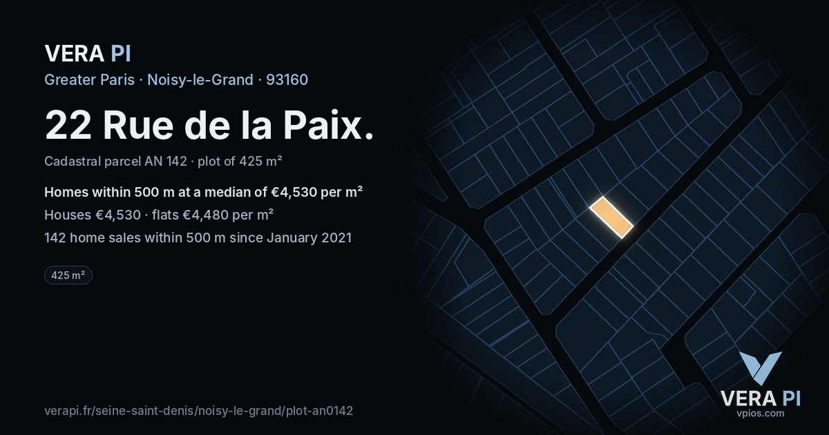 22 Rue de la Paix, Noisy-le-Grand at night – the plot lit, the parcels around coloured by the prices near them