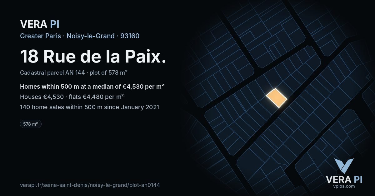 18 Rue de la Paix, Noisy-le-Grand at night – the plot lit, the parcels around coloured by the prices near them