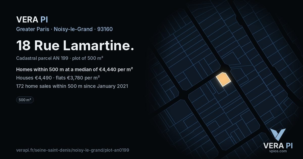 18 Rue Lamartine, Noisy-le-Grand at night – the plot lit, the parcels around coloured by the prices near them