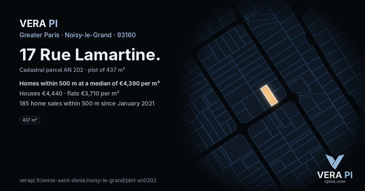 17 Rue Lamartine, Noisy-le-Grand at night – the plot lit, the parcels around coloured by the prices near them