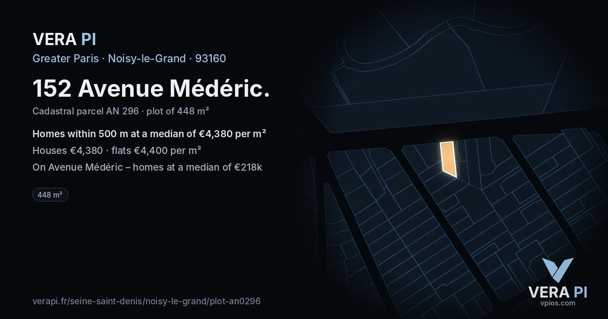 152 Avenue Médéric, Noisy-le-Grand at night – the plot lit, the parcels around coloured by the prices near them