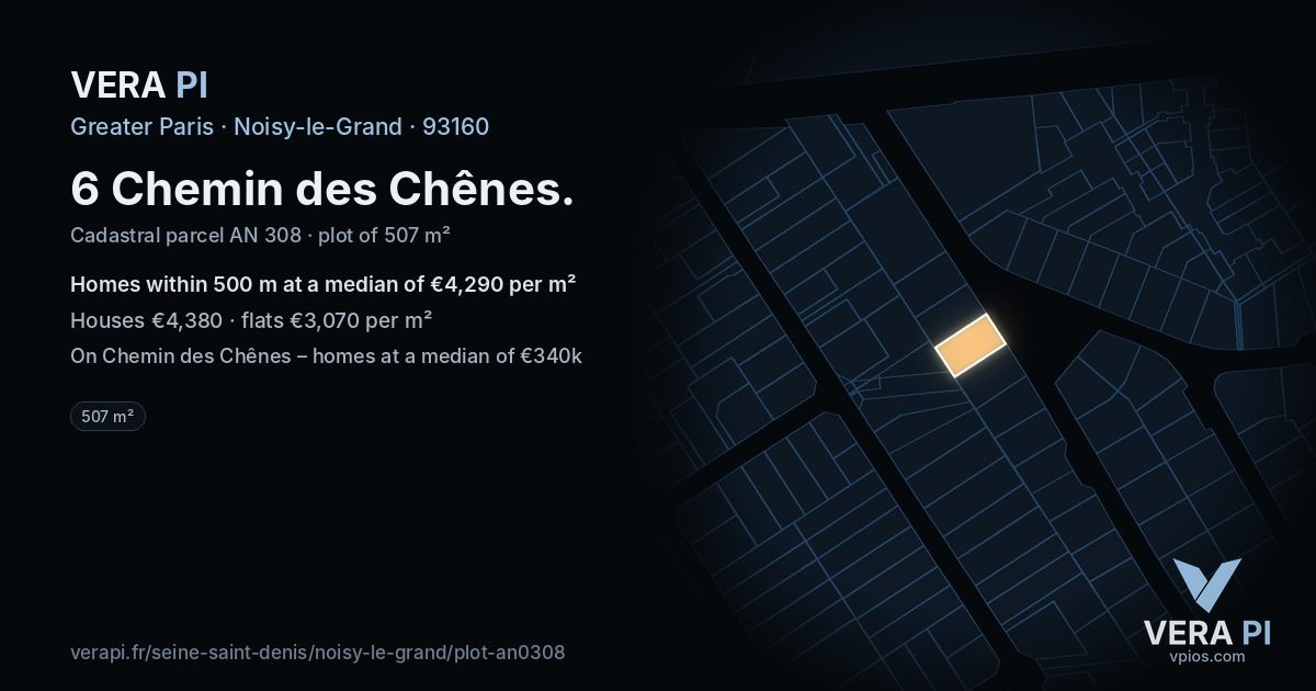6 Chemin des Chênes, Noisy-le-Grand at night – the plot lit, the parcels around coloured by the prices near them
