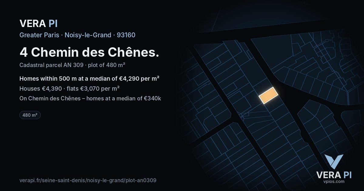 4 Chemin des Chênes, Noisy-le-Grand at night – the plot lit, the parcels around coloured by the prices near them