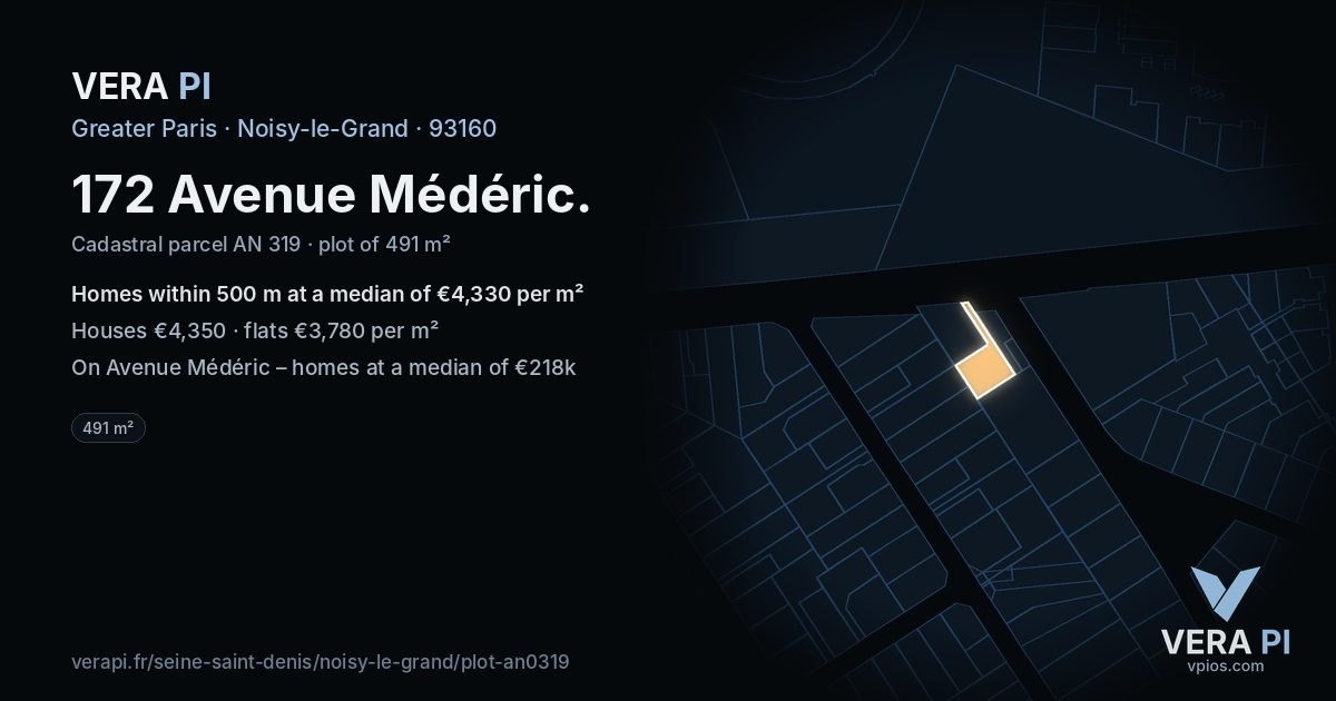 172 Avenue Médéric, Noisy-le-Grand at night – the plot lit, the parcels around coloured by the prices near them