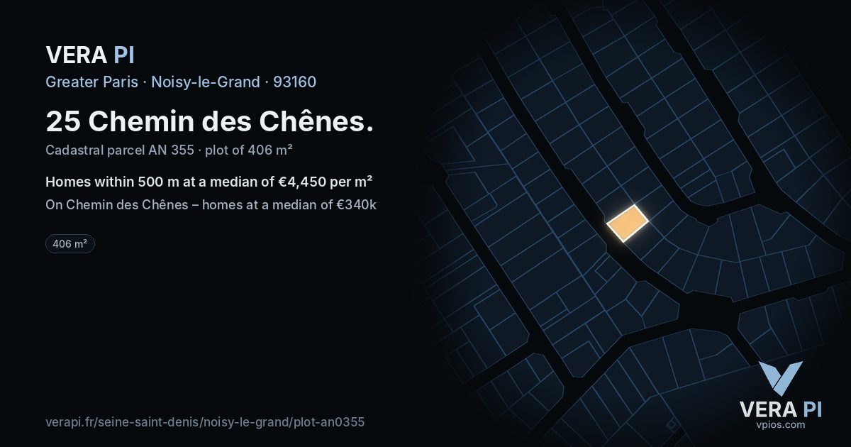25 Chemin des Chênes, Noisy-le-Grand at night – the plot lit, the parcels around coloured by the prices near them