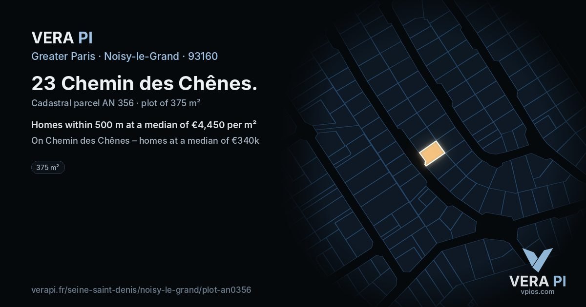 23 Chemin des Chênes, Noisy-le-Grand at night – the plot lit, the parcels around coloured by the prices near them