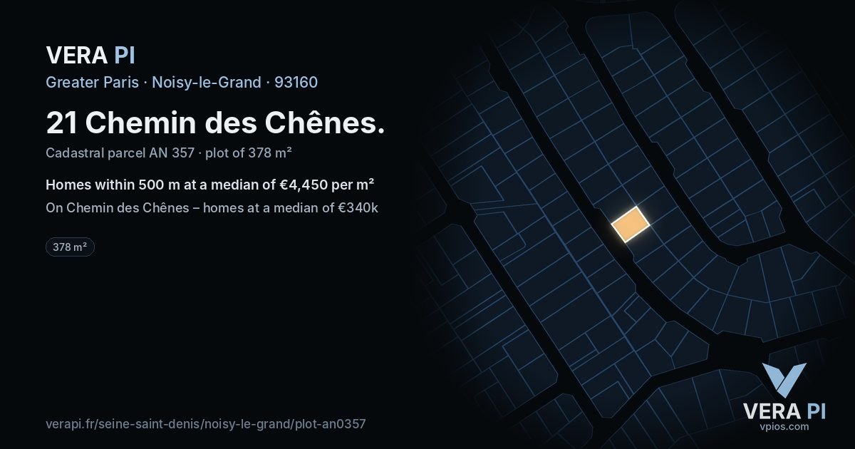 21 Chemin des Chênes, Noisy-le-Grand at night – the plot lit, the parcels around coloured by the prices near them